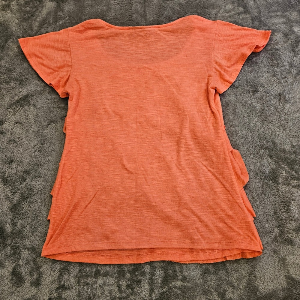 Attention Womens Coral Orange Tiered Ruffle Front Scoop Neck Top XS Slub Knit - Picture 5 of 5